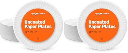 Amazon Basics Uncoated White Paper Plates 2 Pack (100 Count)