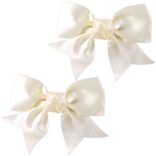 SmallCat White Grosgrain Ribbon Hair Bow Clips - 4 Inch Cute Hair Barrettes