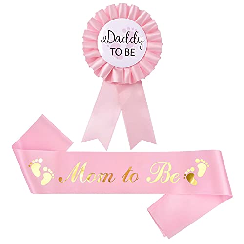 Mom to Be Sash & Daddy to Be Badge Pins Set - Baby Shower Essentials