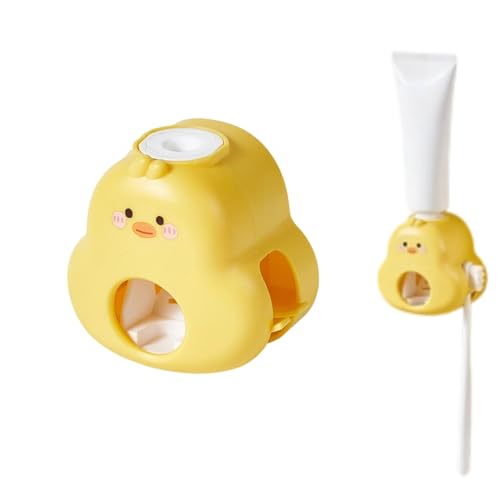 Auto Squeeze Duck Toothbrush Holder & Toothpaste Dispenser Wall Mount