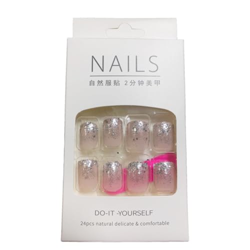 Hrnsnails Glitter Ombre Short Square Press on Nails - 24Pcs Sparkly Acrylic False Nails Kit