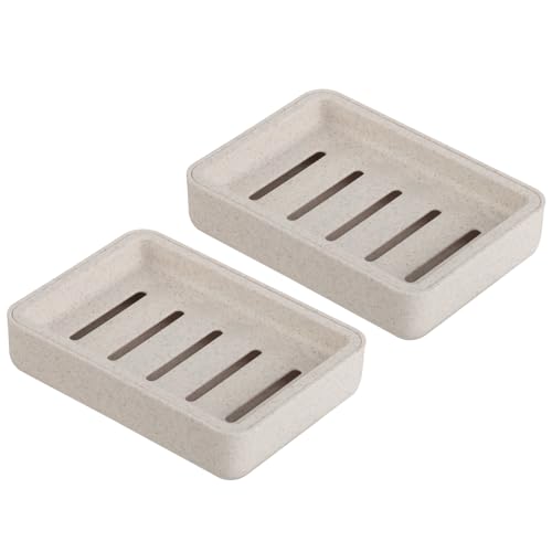 White Soap Dish with Drain 2-Pack Plastic Sponge Holder for Shower & Bathroom