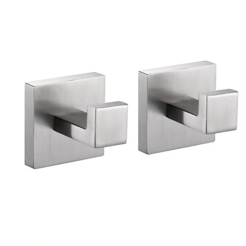 Brushed Nickel Towel Hooks for Bathroom - 2 Pack Heavy Duty