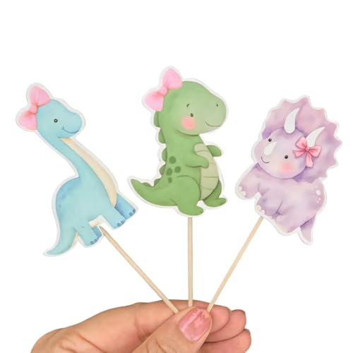 Pink Dinosaur Cupcake Toppers 36 Pcs for Girl's Birthday & Baby Shower
