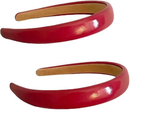 Red Patent Leather Headbands Retro Wide Sponge Hairbands 2Pcs