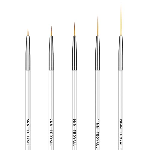 TEOYALL 5Pcs Fine Liner Nail Art Brushes Set - Ultra-Thin Striping Brushes