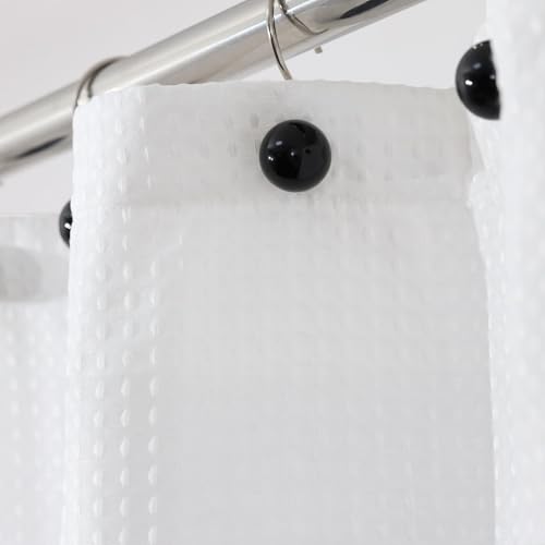 Elegant Black Pearl Shower Curtain Hooks - 12 Rustproof Rings