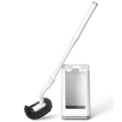 Long Handled Toilet Bowl Brush and Holder - Sturdy Plastic, White