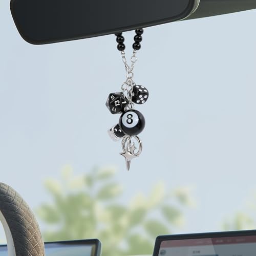 YGMONER 8 Ball Dice Car Mirror Accessory - Short Chain