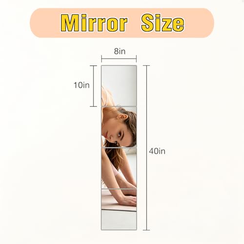 4-Piece Self-Adhesive Glass Wall Mirror Tiles, 8 x 10 Inch Frameless Decor
