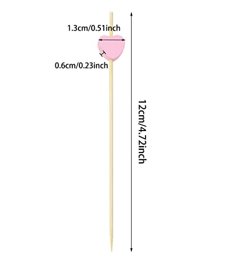 Pink Heart Bamboo Cocktail Picks 4.72 Inch - 20 Pcs Decorative Food Skewers