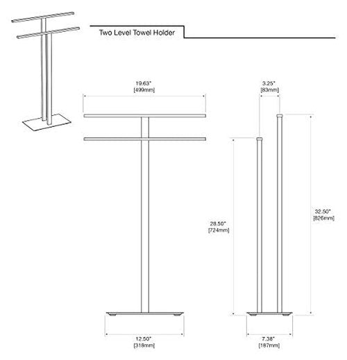 Gatco 1552MX Modern Floorstanding Two Level Towel Holder, Matte Black