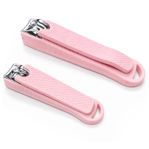 Portable 2-Piece Pink Stainless Steel Nail Clipper Set with Anti-Slip Grip