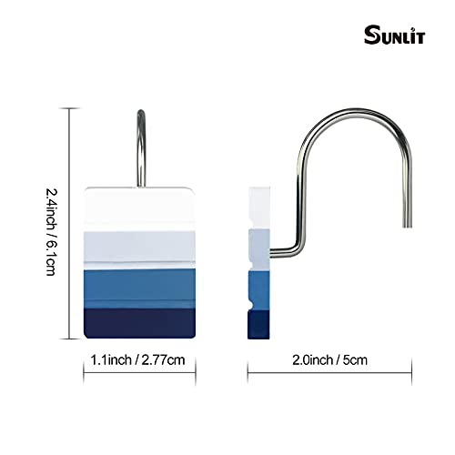 Ombre Blue Shower Curtain Hooks - 12 Pack Resin Rings for Bathroom
