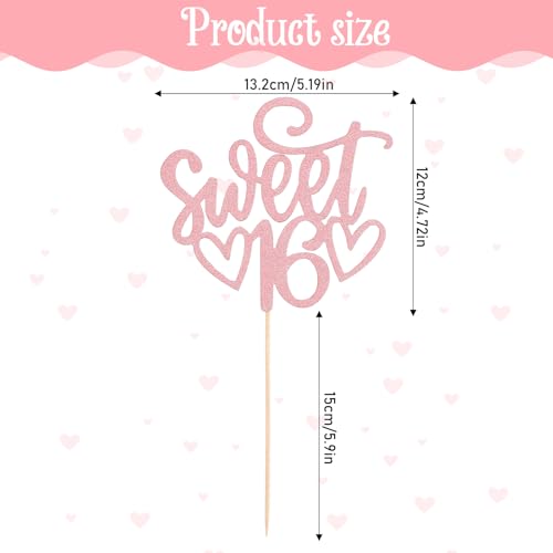 Rose Gold Glitter 16th Birthday Cake Topper - Sweet 16 Decoration