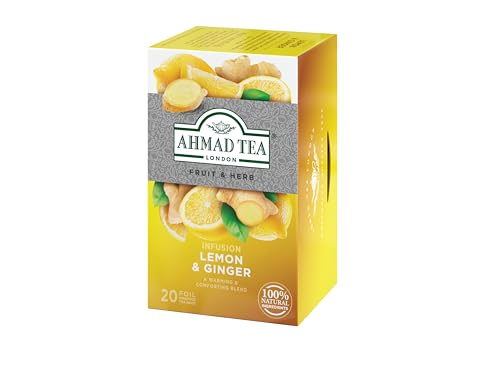 Ahmad Tea Lemon & Ginger Herbal Tea, Decaffeinated Teabags, 20 Count