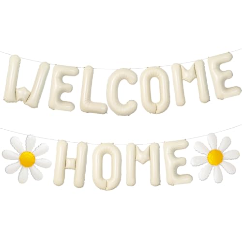 Beige Welcome Home Balloons Banner for Housewarming & Family Reunions