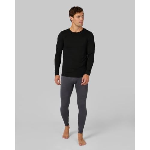 32 Degrees Heat Men's Lightweight Crew Base Layer Thermal Top | Form Fitting | Long Sleeve| 4-Way Stretch, Black, Medium