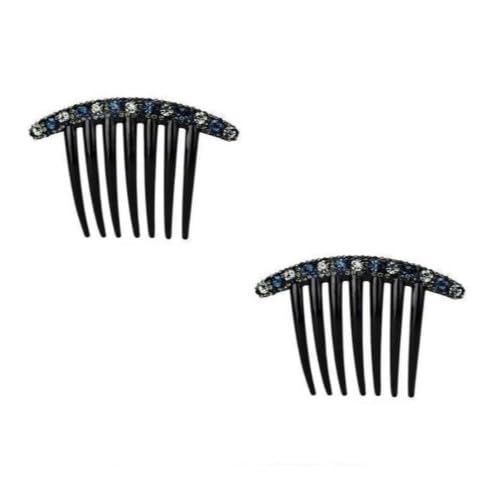 Blue Rhinestone Hair Comb Set - 2 Pcs Korean Style Seven-Tooth Combs
