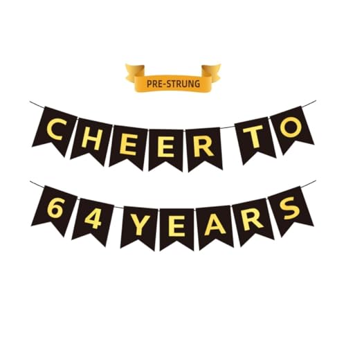 Cheers to 64 Years Black Gold Banner - 64th Birthday Party Decoration
