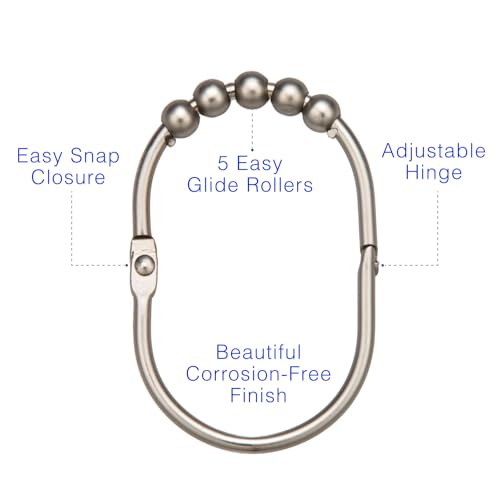 Brushed Nickel Shower Curtain Rings Set of 12 - Rustproof Stainless Steel