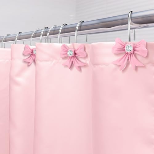 Pink Bow Shower Curtain Hooks 12 Pcs Stainless Steel Bathroom Accessories