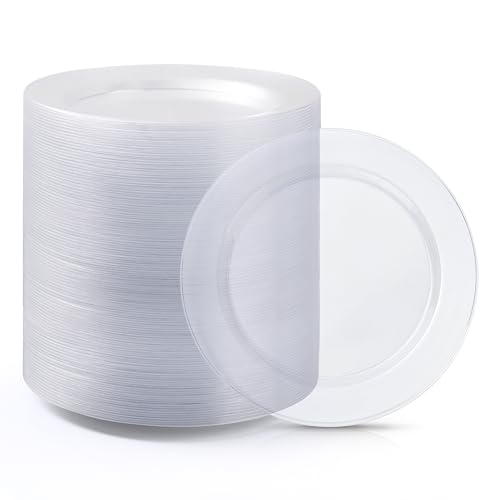 Clear Plastic Dinner Plates 10 Inch - 100PCS Premium Disposable Flatware - Party & Wedding