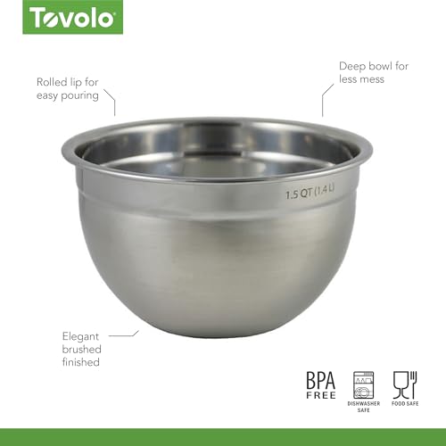 Tovolo Stainless Steel Mixing Bowl, 1.5 Quart - Set of 8