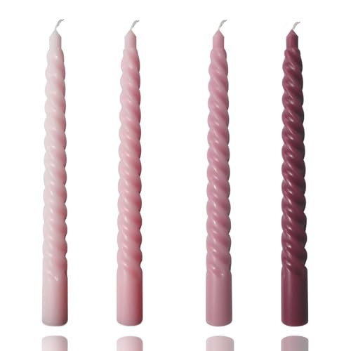 Kandelo 8-Inch Pink Spiral Taper Candles Set of 4 - Elegant Dinner & Wedding Decor