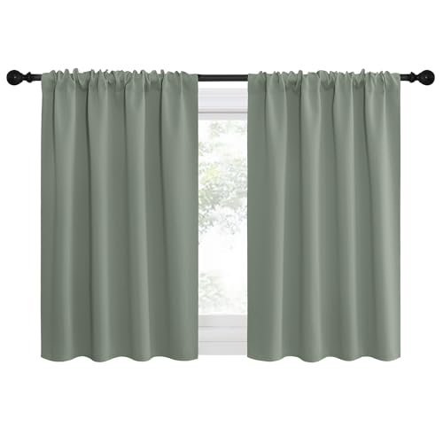 NICETOWN Blackout Curtains 2 Panels Greyish Green 42x30 Inches - Insulated Window Drapes for Bedroom, Kitchen, Dorm, Studio (Pack of 2)