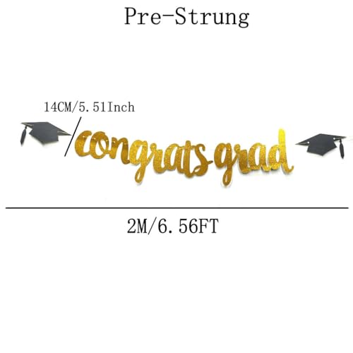 Congrats Grad Glitter Banner with Cap Garland Gold Party Decoration