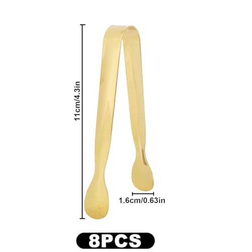 BOXOB 8-Piece Mini Kitchen Tongs 4.3in Gold Stainless Steel Small Serving Tongs