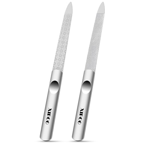 XIPOO Stainless Steel Metal Nail Files Set with Pointed Tip and Anti-Slip Handle for Natural and Acrylic Nails