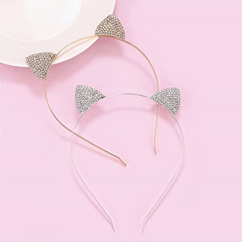 ZCMG Rhinestone Cat Ears Headband 2 Pcs Silver Crystal Hair Hoops