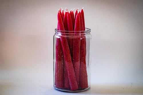 Red Blossom Beeswax Taper Candles Set - 8.5 Inch Unscented Handmade Decor, 12 Pack