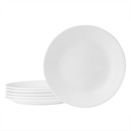 Corelle Vitrelle 6-Piece Salad Plate Set - Chip Resistant Triple Layer Glass, 6-3/4-Inch, Winter Frost White