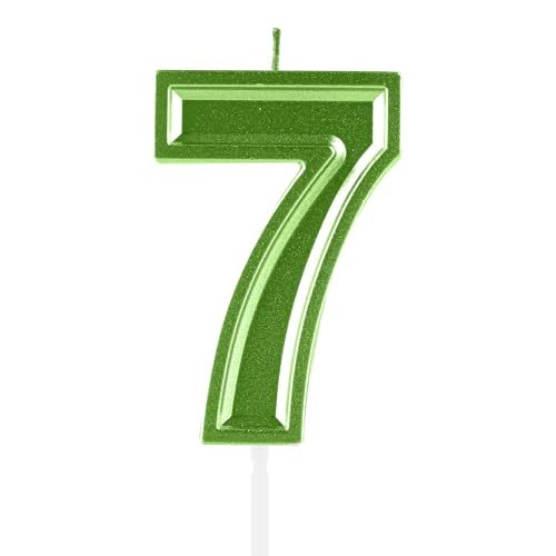 Green Number 7 Birthday Candles - 2 Pack Cake Topper Decoration