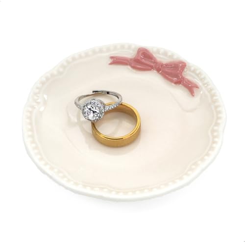 Ceramic Ring Holder Dish with Pink Bow | Ardax Bowknot Design