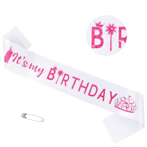 It's My Birthday Sash White Satin Glitter Party Accessory for Women