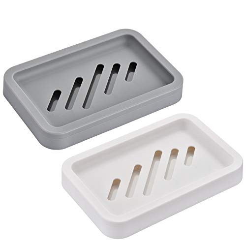 OstWony 2PCS Draining Soap Dishes with Water Tray - Kitchen & Bathroom