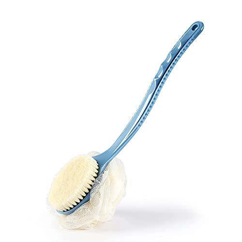 HONOMA 2-in-1 Shower Back Scrubber with Long Curved Handle - Blue