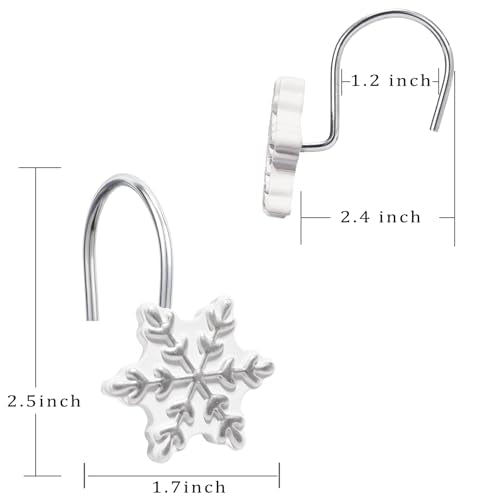 CHICTIE Silver Snowflake Shower Curtain Hooks, Decorative Holiday Rings (12)