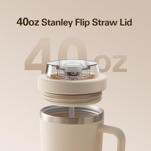2 Pack - Zarler Upgraded Leakproof Silicone Replacement Lids for 40 oz Stanley Tumbler with 9.5" Straw and Dustproof Cover, Flip Straw Lids,Dual-Drink Stanley Cup Accessories (Beige)
