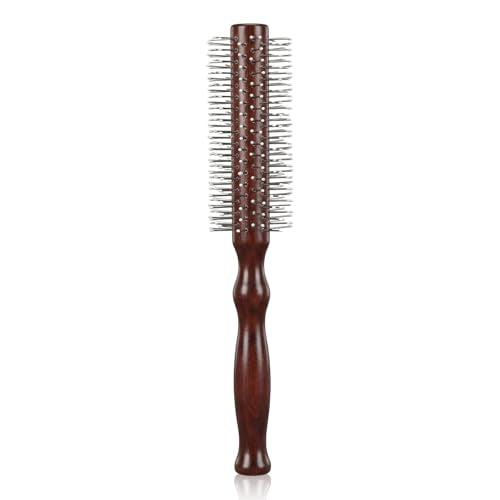 Small Round Hair Brush for Blow Drying & Men's Beard Grooming - Wooden