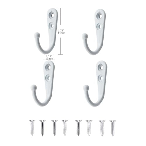 VIPERMARK White Wall Mounted Hooks Set — 4 Durable Zinc Alloy Hangers for Bedroom, Bathroom, Kitchen & Cabinet