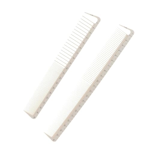 Jinshining Professional Hair Cutting Combs Set - 2 Pcs White Barber Styling Combs with Measurement Markings