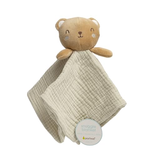 Pearhead Teddy Bear Baby Lovey, Soft Organic Cotton Muslin Security Blanket for Newborns & Toddlers, Plush Bear Snuggle Toy, Gender-Neutral Easter & Spring Baby Gift