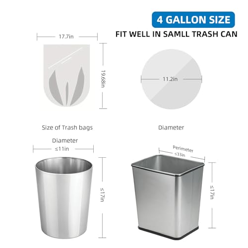 ACQKUNLO 4 Gallon Clear Trash Bags - 100 Count Small Garbage Liners