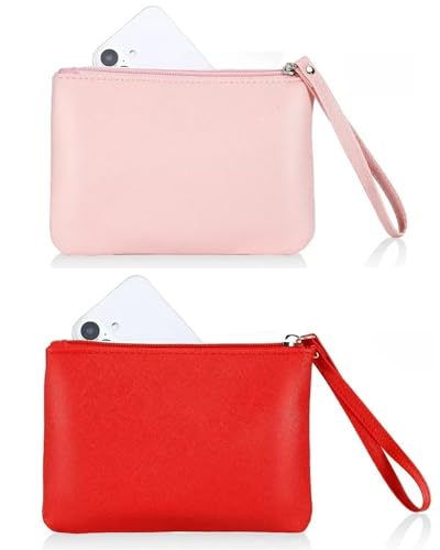 2 Pack Small Zipper Pouch Wristlet Wallet & Mini Makeup Bag