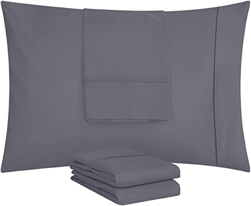 Ultra Soft Grey Pillow Cases Set of 4 - Standard Size Microfiber
